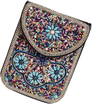Beaded Cell Phone Crossbody Bag for Women, Boho Small Shoulder Purse Wallet with Beads and Turquoise Design, Adjustable Strap