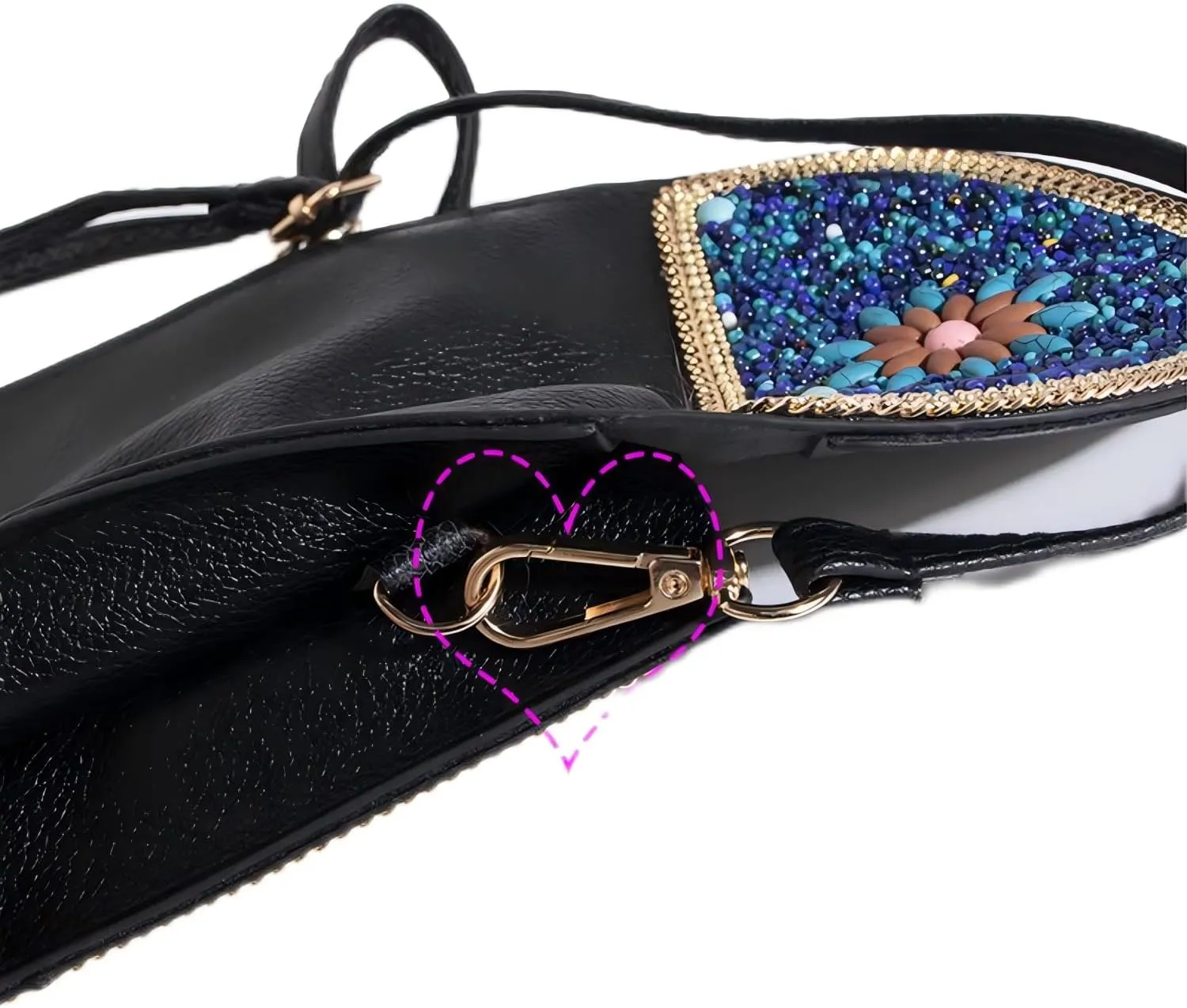 Beaded Cell Phone Crossbody Bag for Women, Boho Small Shoulder Purse Wallet with Beads and Turquoise Design, Adjustable Strap