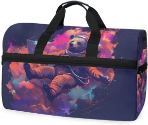 Bear Astronaut Travel Duffel Bag Luggage Sports Gym Bags With Shoes Compartment Large Capacity Lightweight Duffle Bag For Men Women