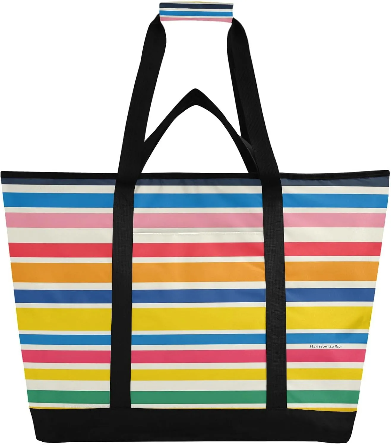 Beautiful Colored Stripes Reusable Insulated Lunchbox Cooler Bag, Leakproof Kitchen Grocery Bag Collapsible Portable Cooler Tote Bag for Picnic, Camping, Office, Travel