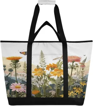 Beautiful Wildflowers Reusable Insulated Lunchbox Cooler Bag, Leakproof Kitchen Grocery Bag Collapsible Portable Cooler Tote Bag for Picnic, Camping, Office, Travel