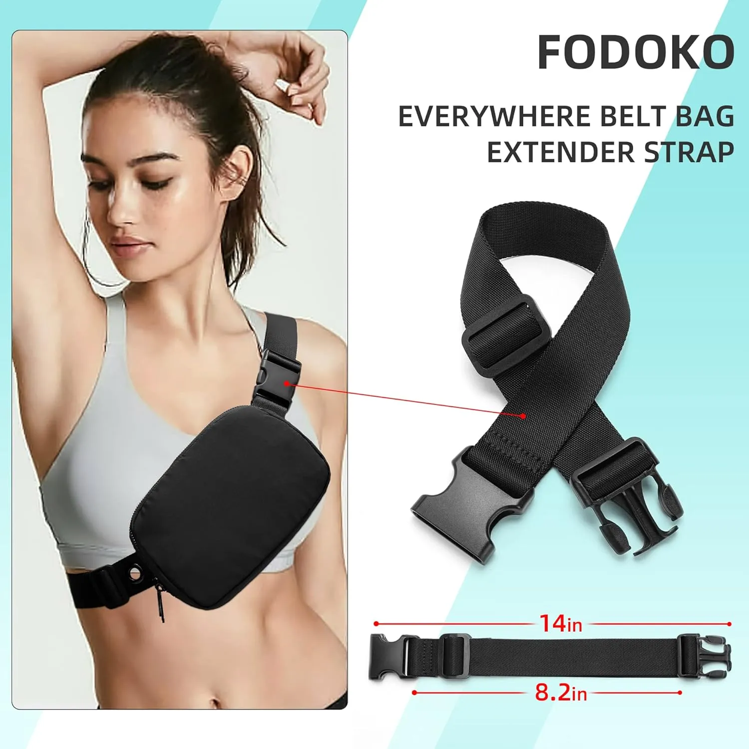 Belt Bag Fanny Pack Extender Adjustable Elastic Strap, Belt Extender for Waist Bum Bag Compatible with Everywhere Belt Bag Black