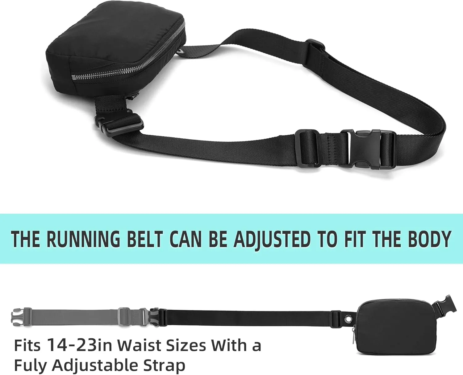 Belt Bag Fanny Pack Extender Adjustable Elastic Strap, Belt Extender for Waist Bum Bag Compatible with Everywhere Belt Bag Black