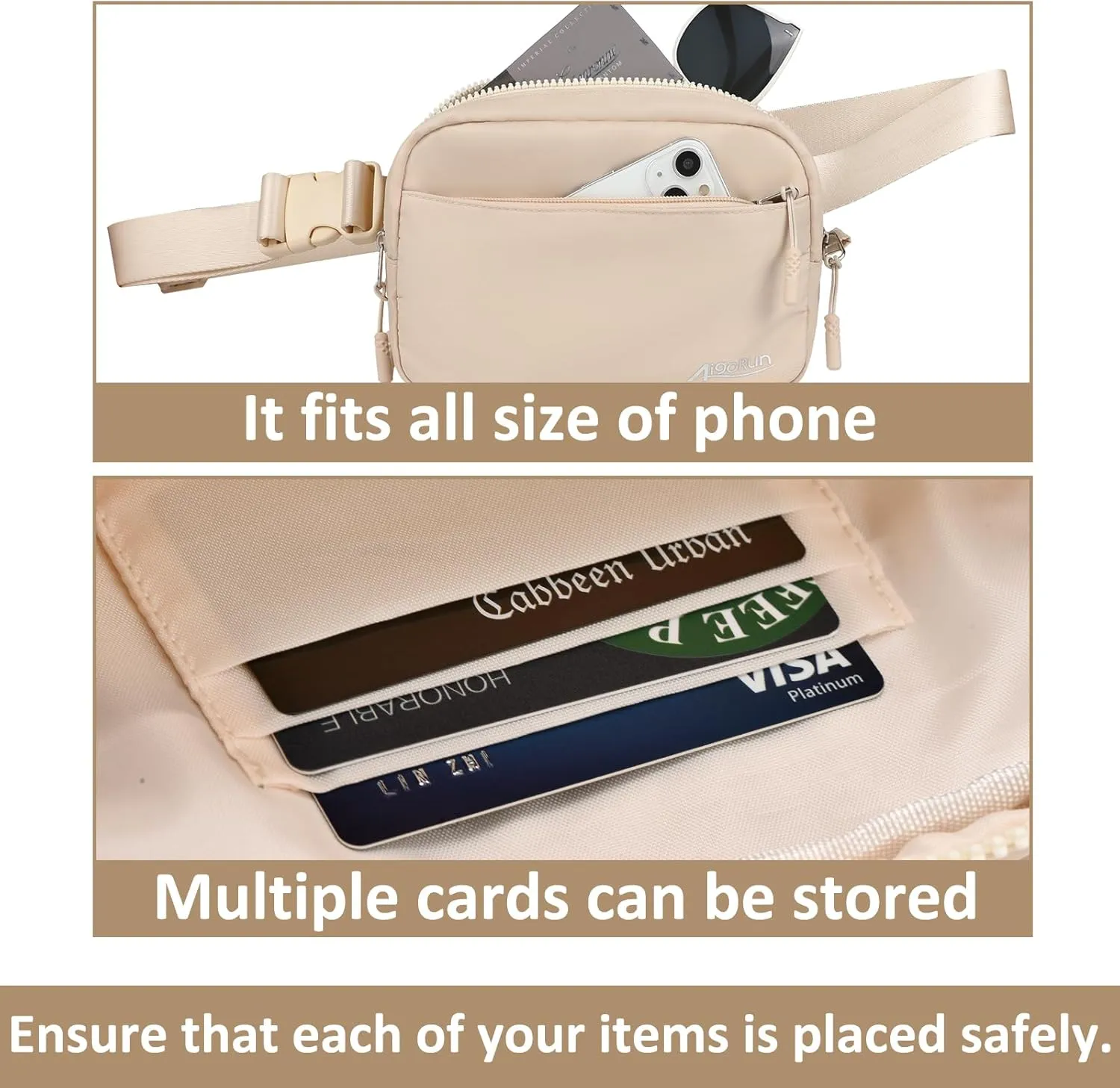 Belt Bag for Women Crossbody Fanny Pack Water Resistant Waist Bags Adjustable Strap for Outdoor Running Travel Workout Beige