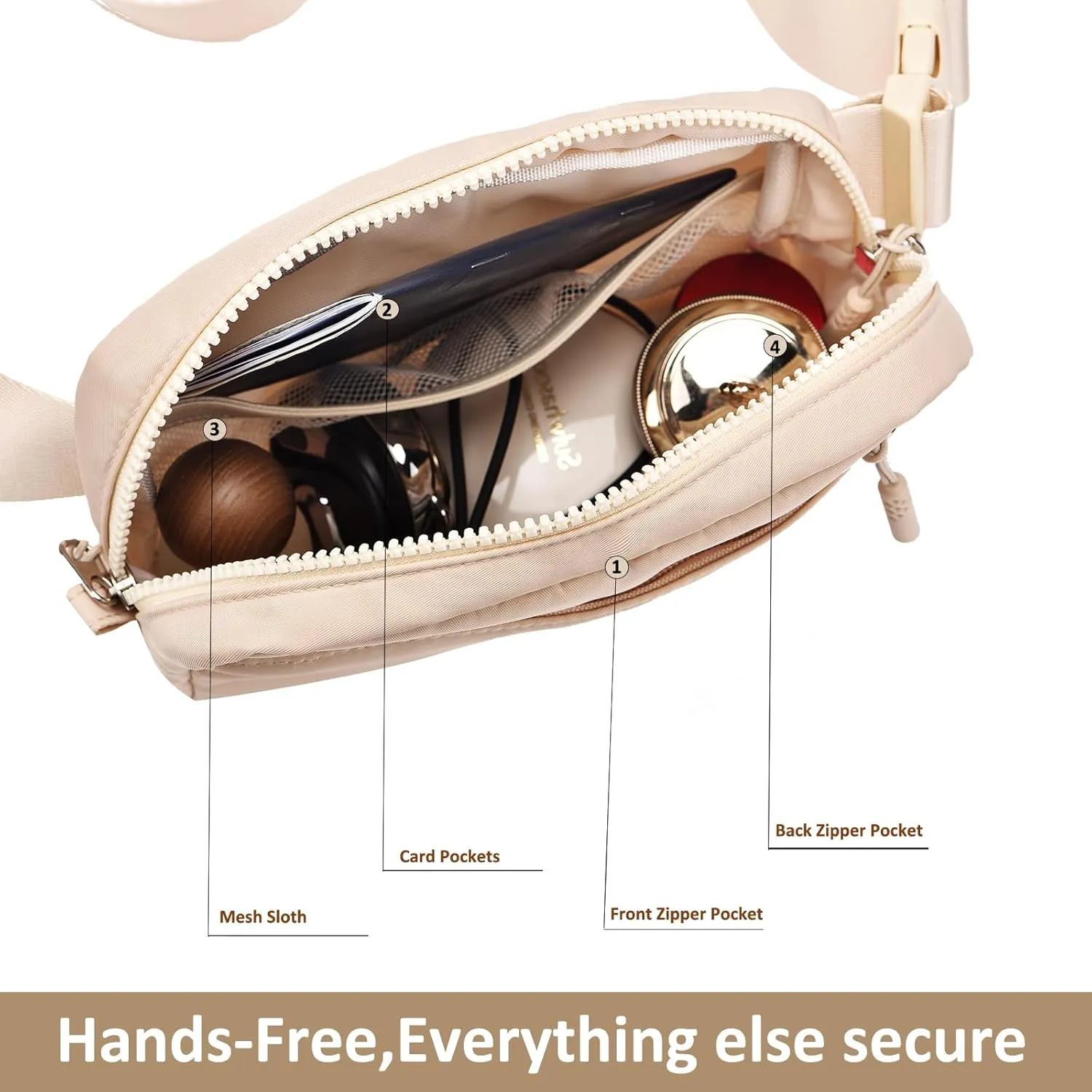 Belt Bag for Women Crossbody Fanny Pack Water Resistant Waist Bags Adjustable Strap for Outdoor Running Travel Workout Beige