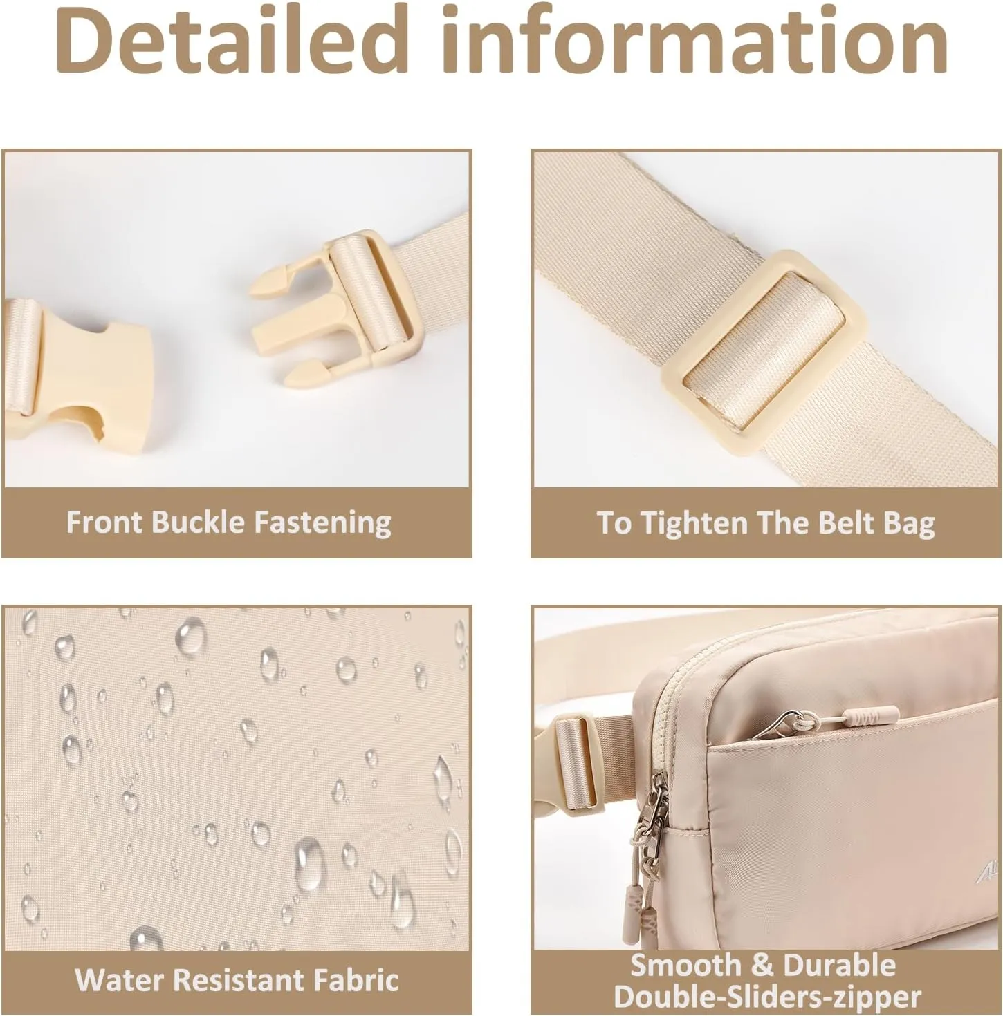 Belt Bag for Women Crossbody Fanny Pack Water Resistant Waist Bags Adjustable Strap for Outdoor Running Travel Workout Beige