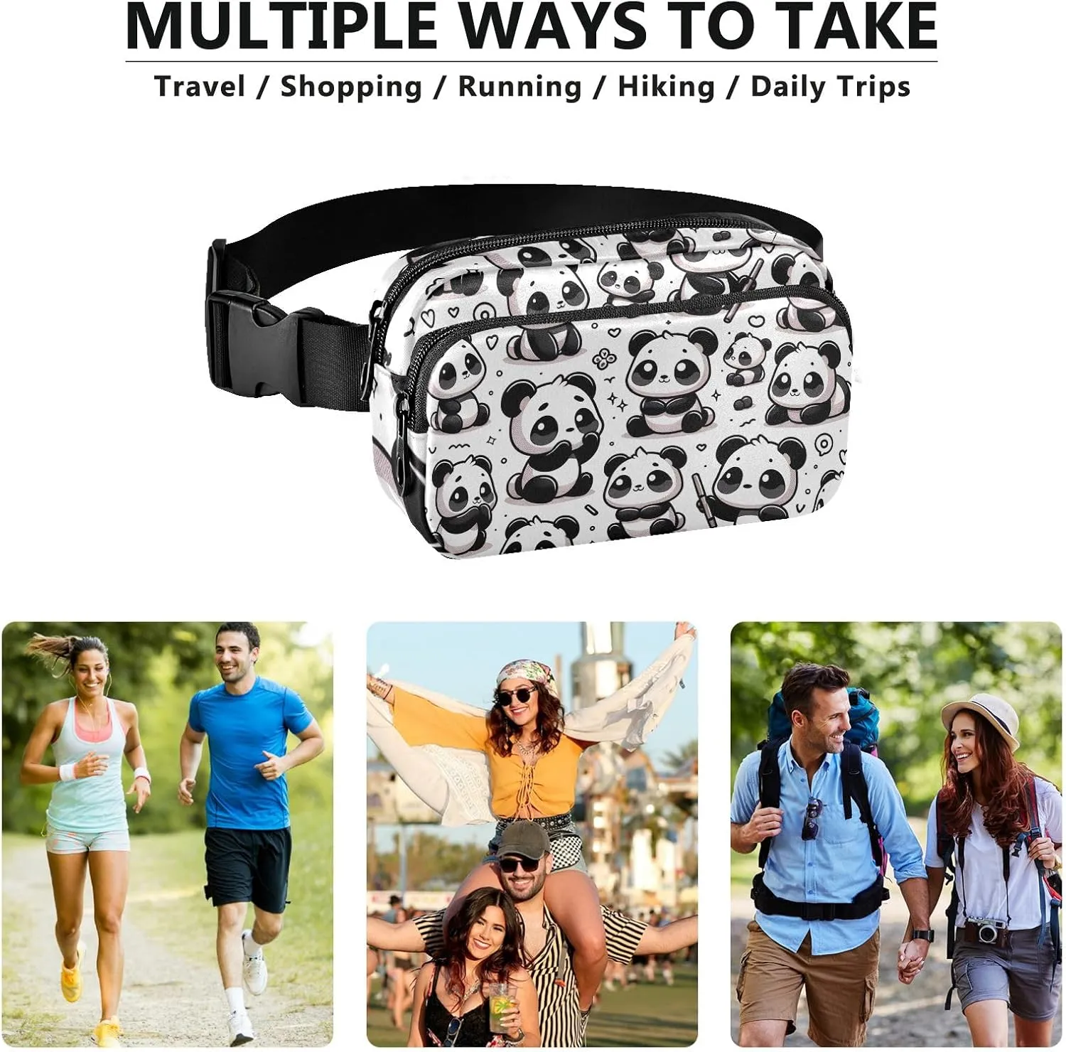 Belt Bags Adorable Panda Doodles Belt Bag with Adjustable Strap Small Crossbody Bag for Women Travel
