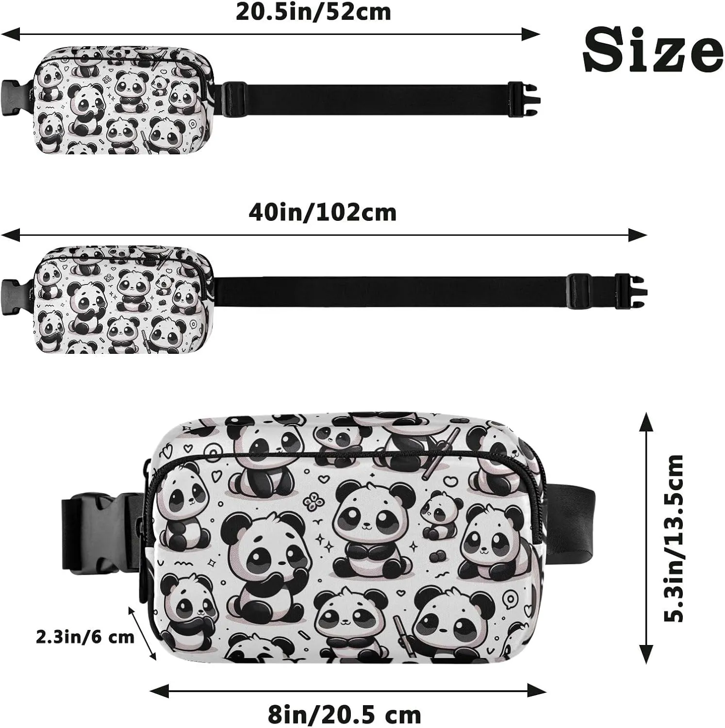 Belt Bags Adorable Panda Doodles Belt Bag with Adjustable Strap Small Crossbody Bag for Women Travel