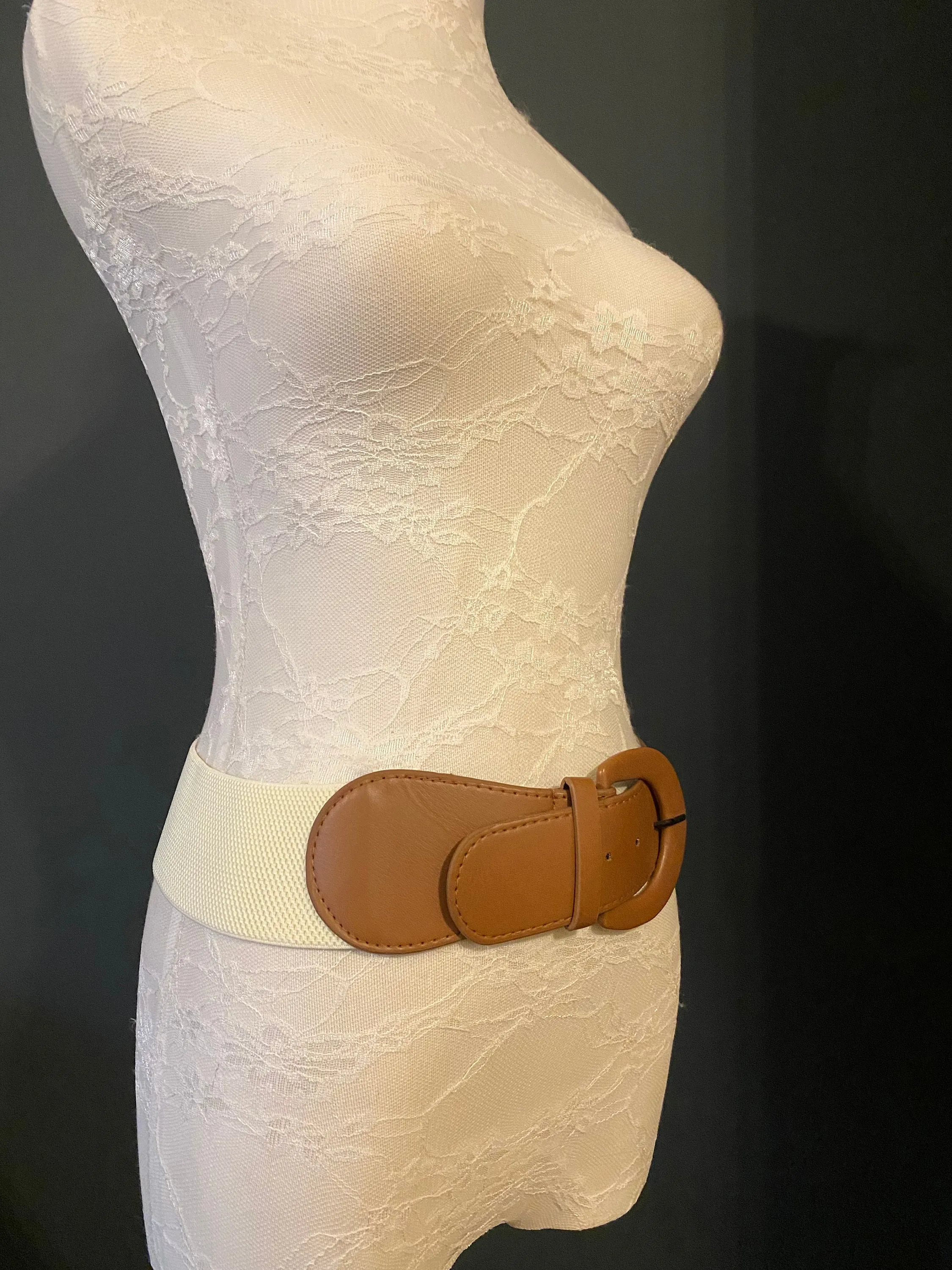 Belt, Elasticated Belt, Tan Brown, Cream Elastic Belt, UK 6-12