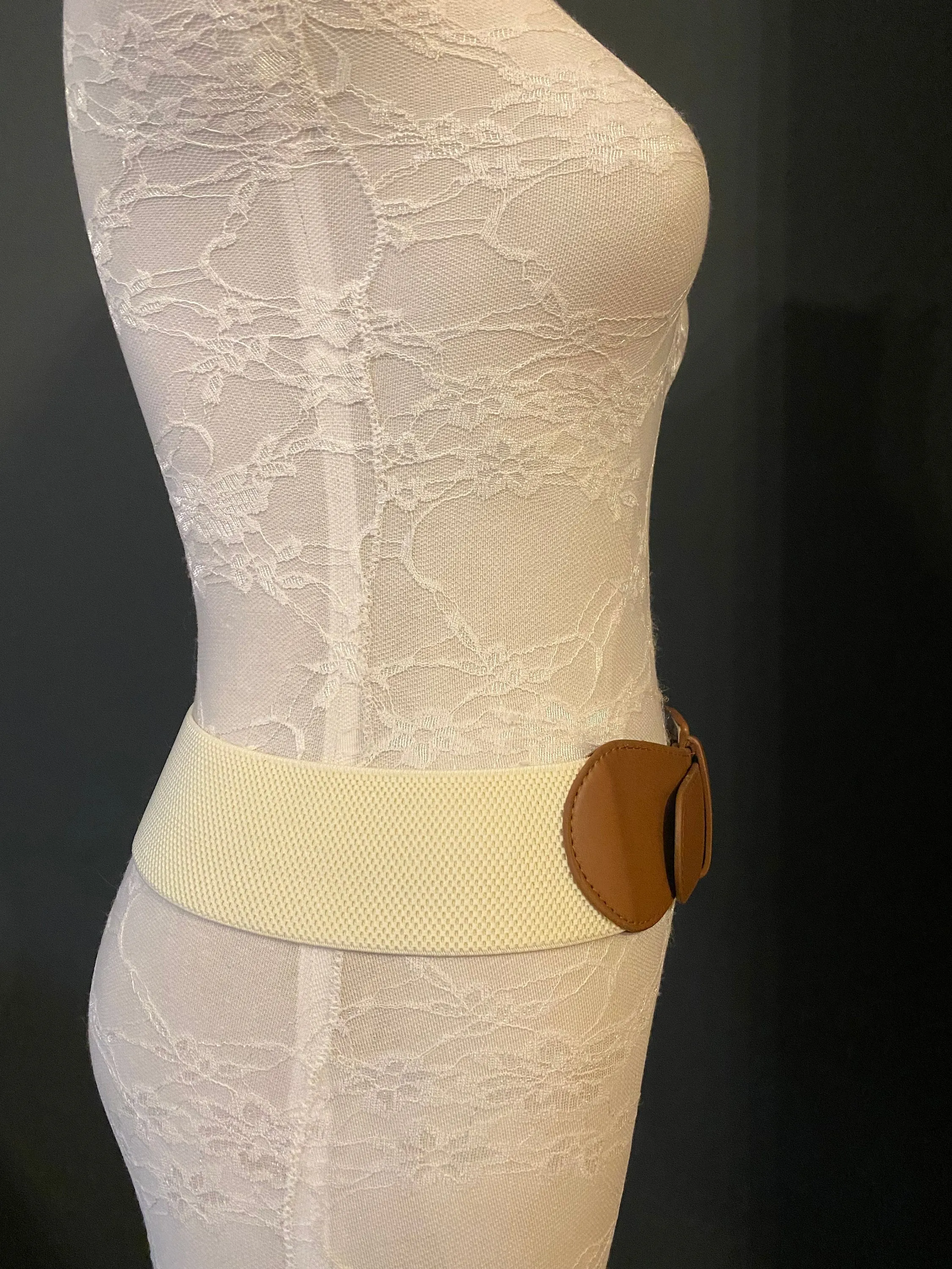 Belt, Elasticated Belt, Tan Brown, Cream Elastic Belt, UK 6-12