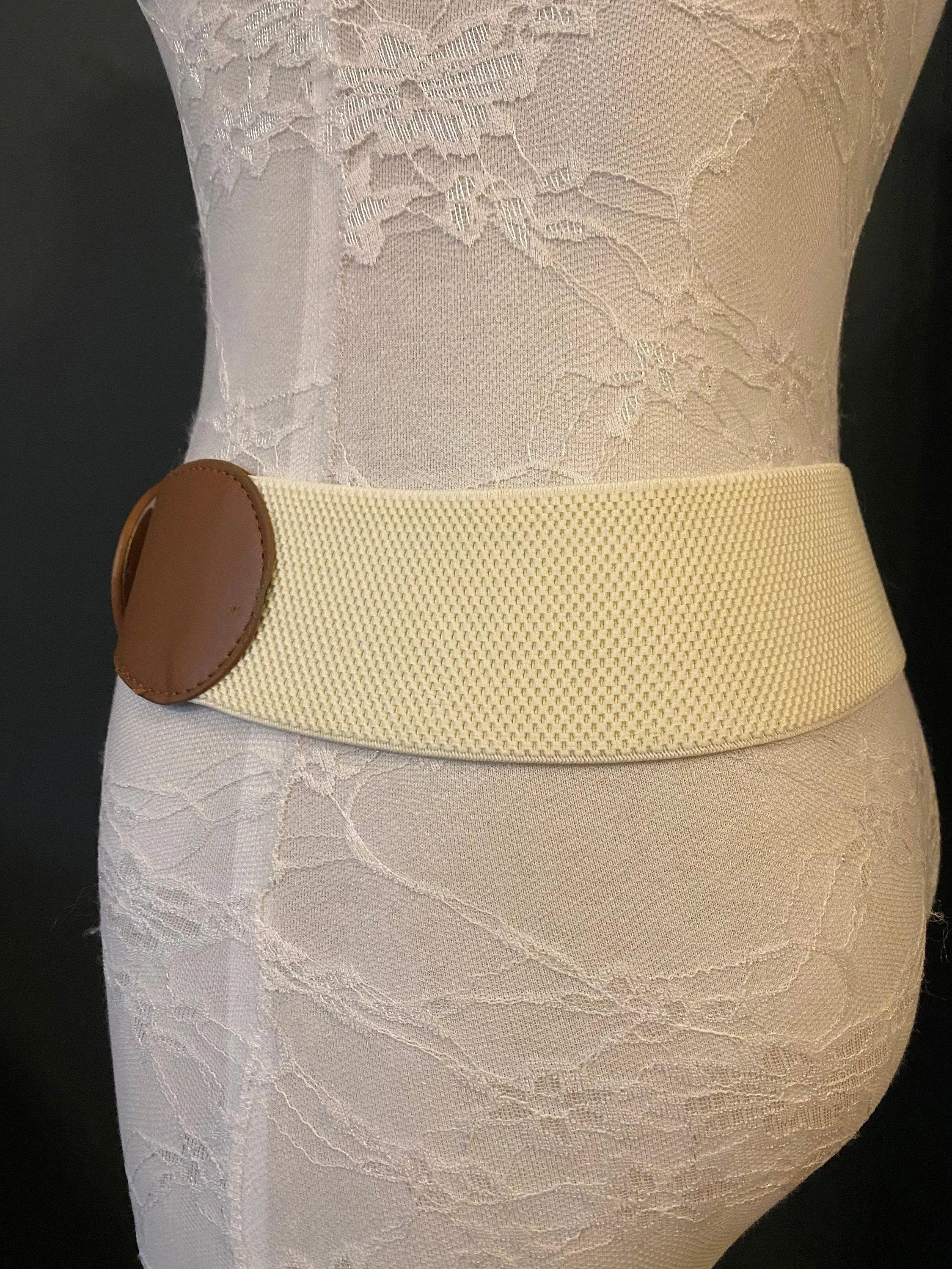 Belt, Elasticated Belt, Tan Brown, Cream Elastic Belt, UK 6-12