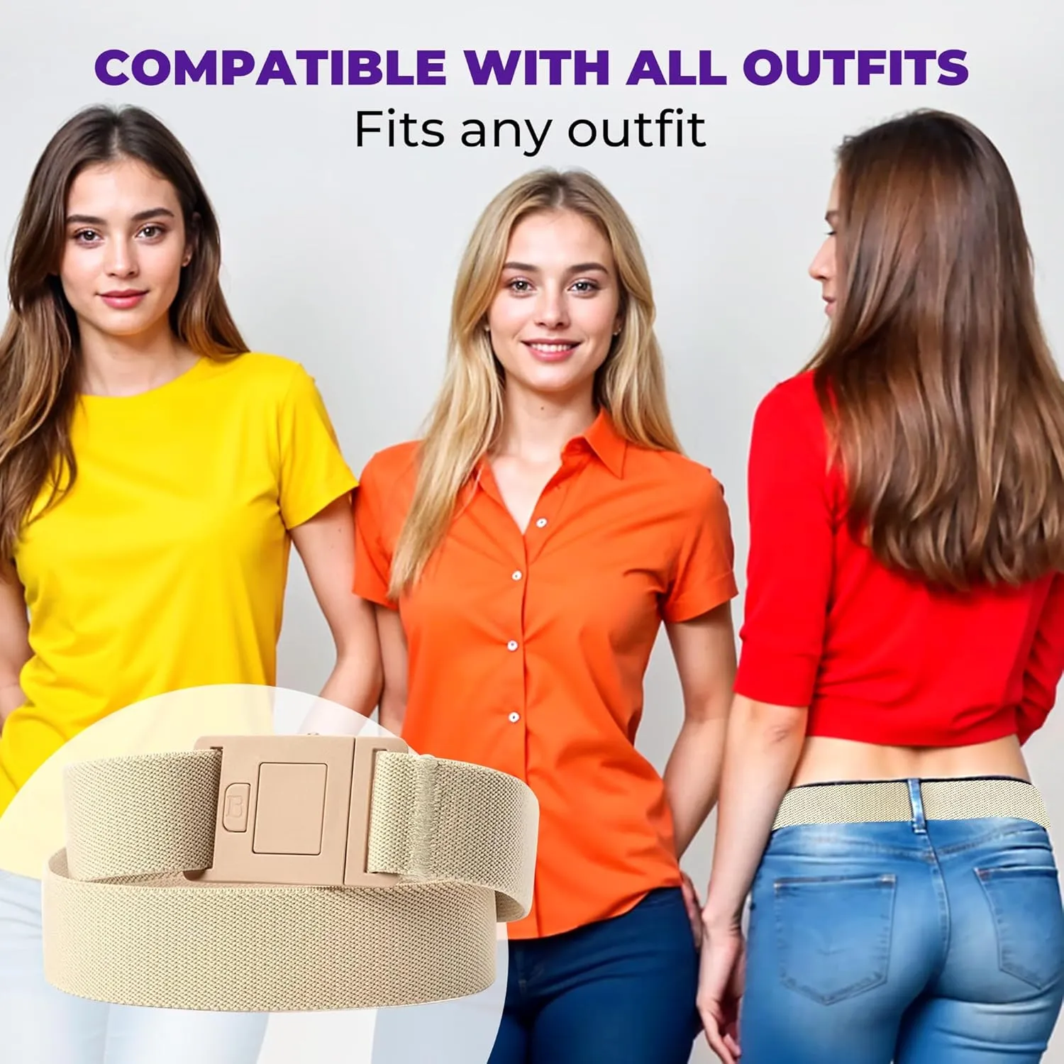BELTAWAY Easily Adjustable Elastic Flat Buckle No Show Belts for Women – Stretch No Bulge jeans pants