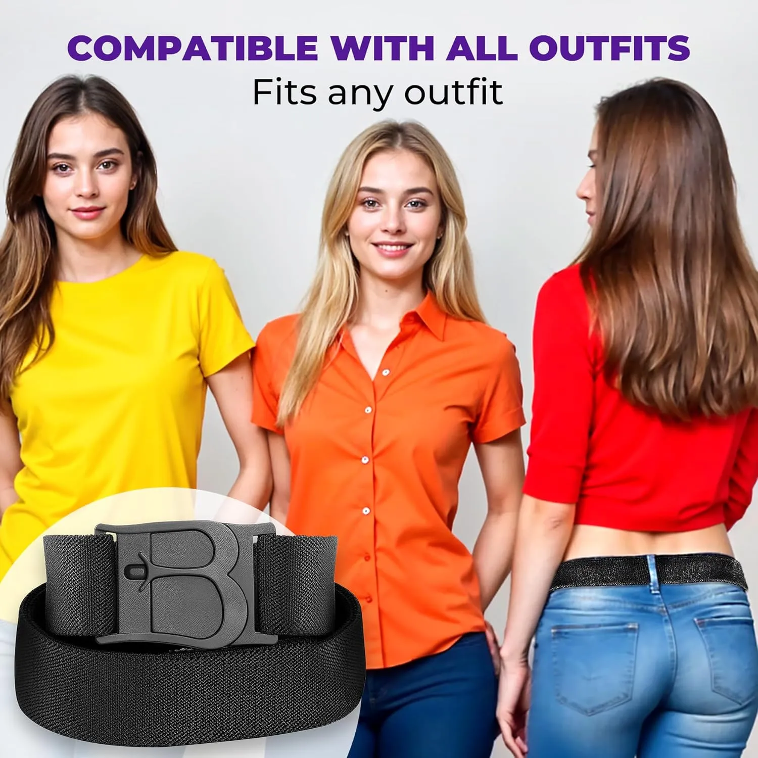 BELTAWAY Easily Adjustable No Show Women Stretch Belt Invisible Elastic Belt with Flat Buckle for Jeans Pants Dresses