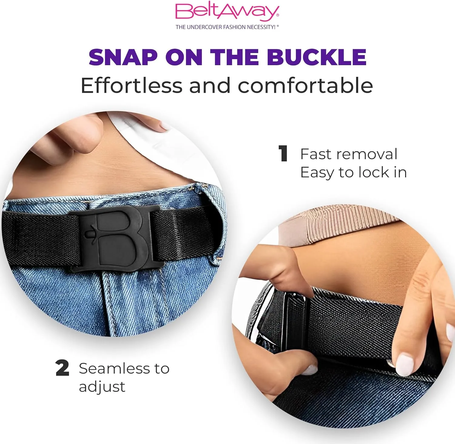 BELTAWAY Easily Adjustable No Show Women Stretch Belt Invisible Elastic Belt with Flat Buckle for Jeans Pants Dresses