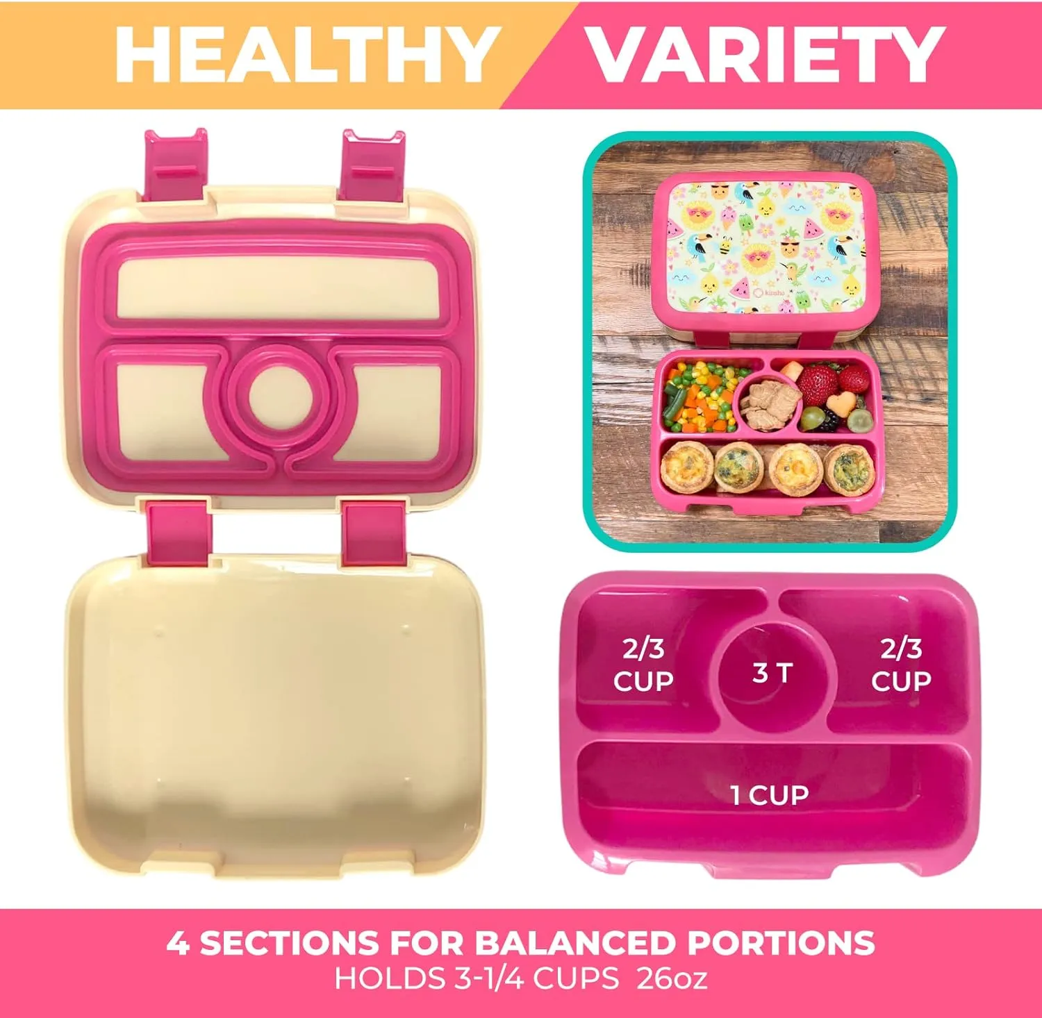 Bento Lunch Box with Insulated Bag, Water Bottle Ice Pack Set for Kids Toddlers, 5 Portion Sections, BPA Free Removable Tray, Pre-School Kid Toddler Daycare Lunches, Snack Container, Summer Set