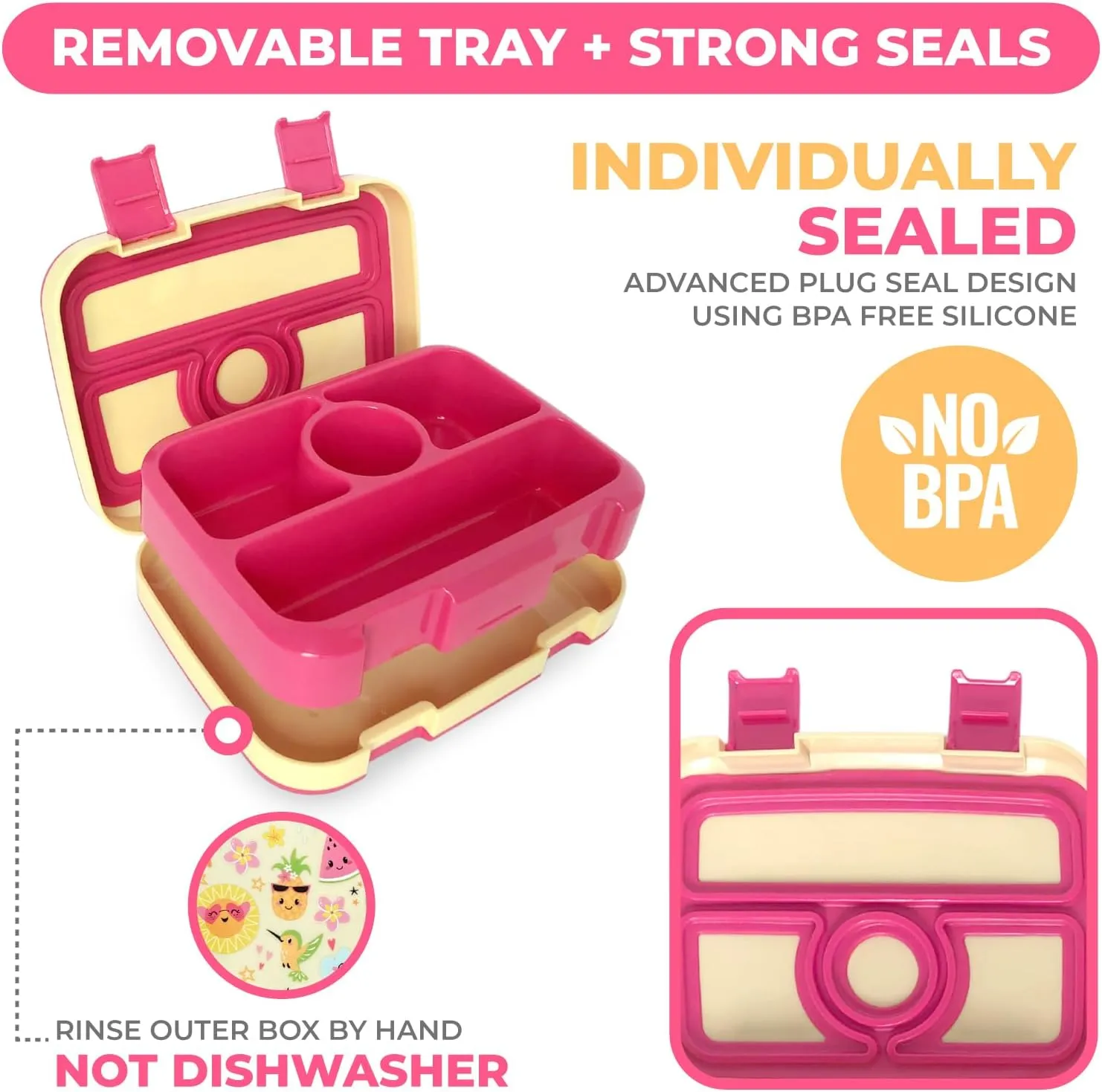 Bento Lunch Box with Insulated Bag, Water Bottle Ice Pack Set for Kids Toddlers, 5 Portion Sections, BPA Free Removable Tray, Pre-School Kid Toddler Daycare Lunches, Snack Container, Summer Set