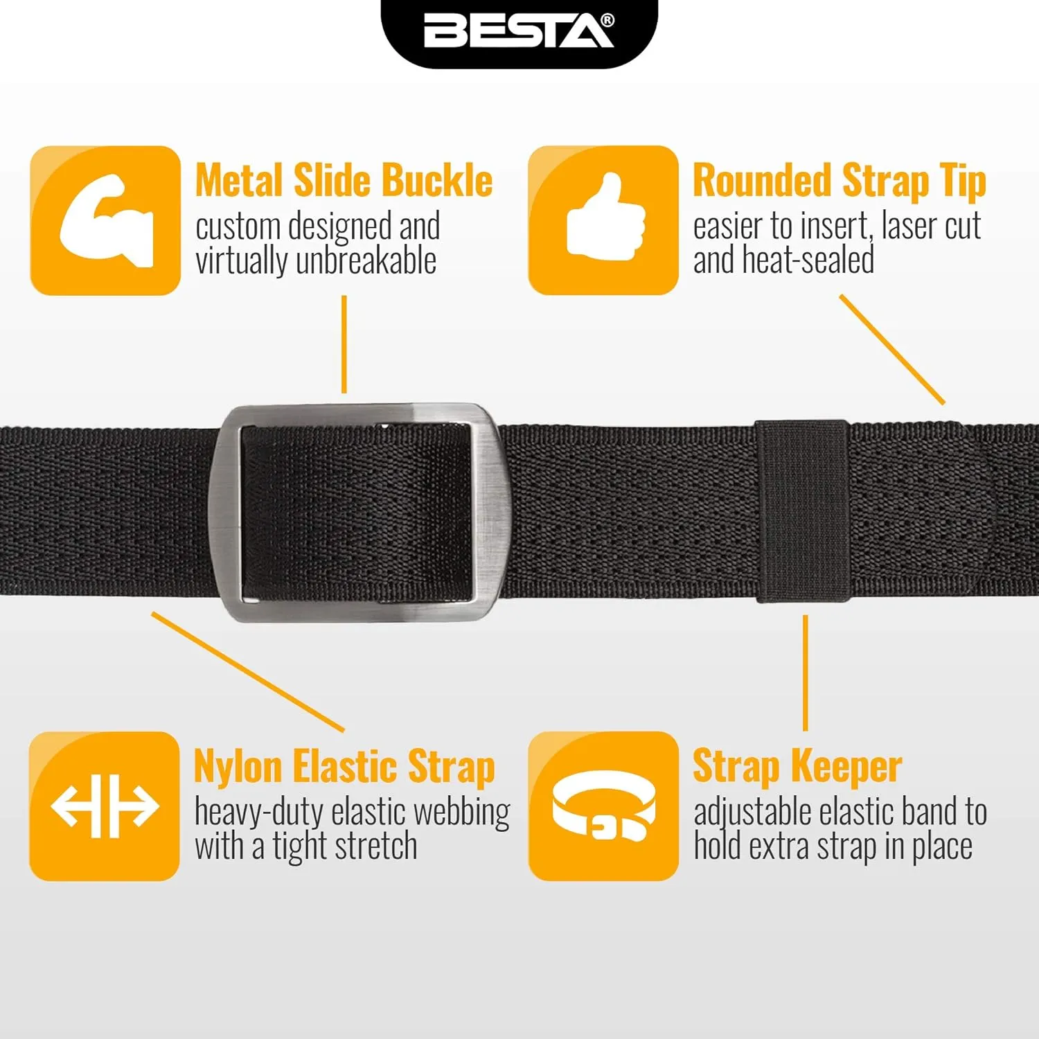 BESTA Battler Belt, Heavy-Duty Nylon Elastic Belt for Men, Rugged Metal Buckle