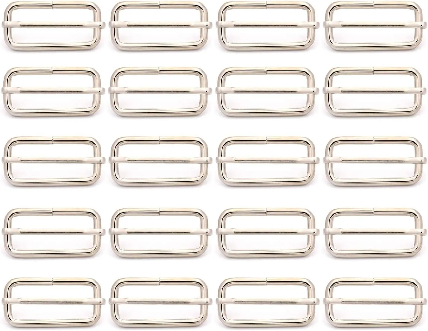 BIKICOCO Metal Slide Adjuster Buckle Tri-Glides with Movable Center Bar, for Straps, 1.5 x 0.6 Inch