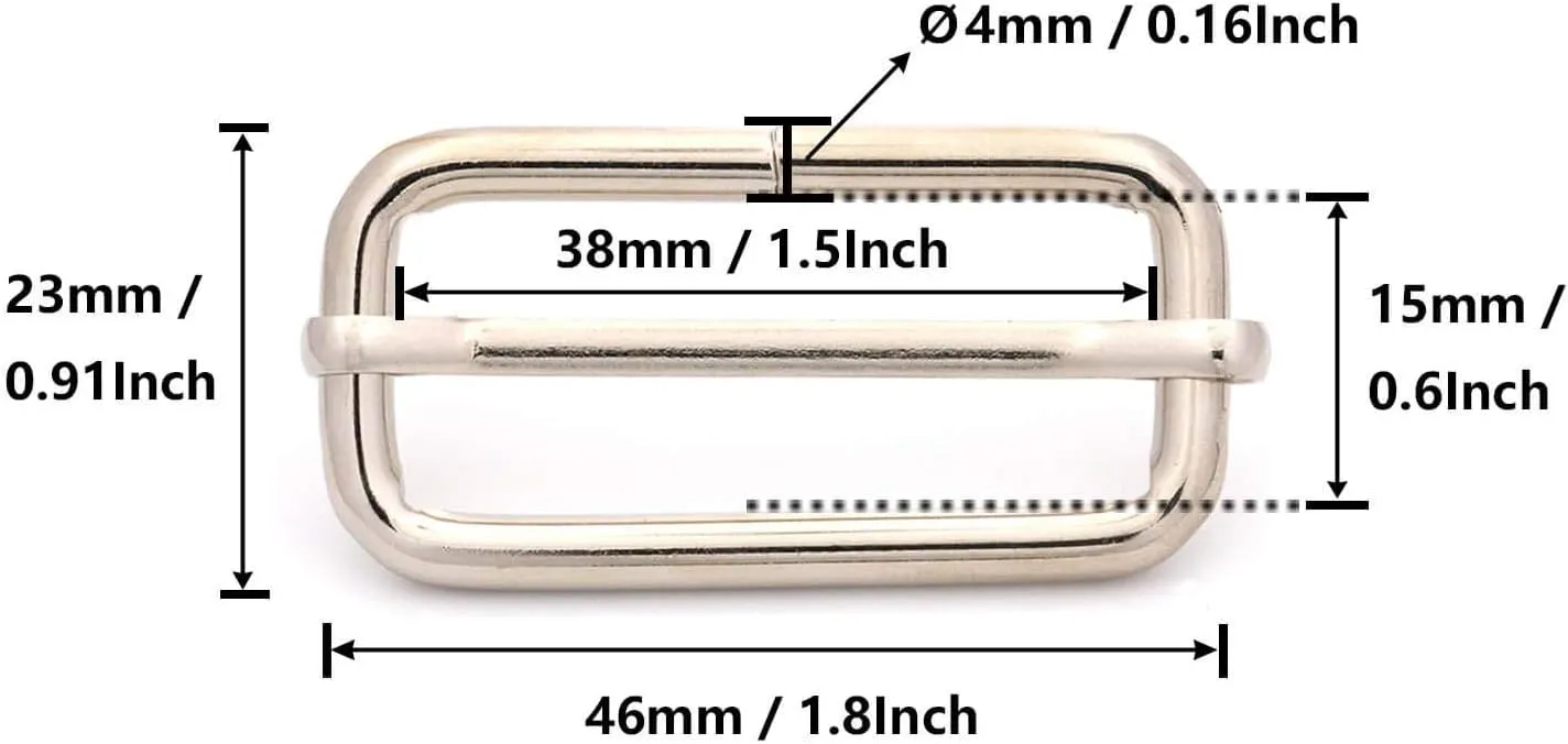 BIKICOCO Metal Slide Adjuster Buckle Tri-Glides with Movable Center Bar, for Straps, 1.5 x 0.6 Inch