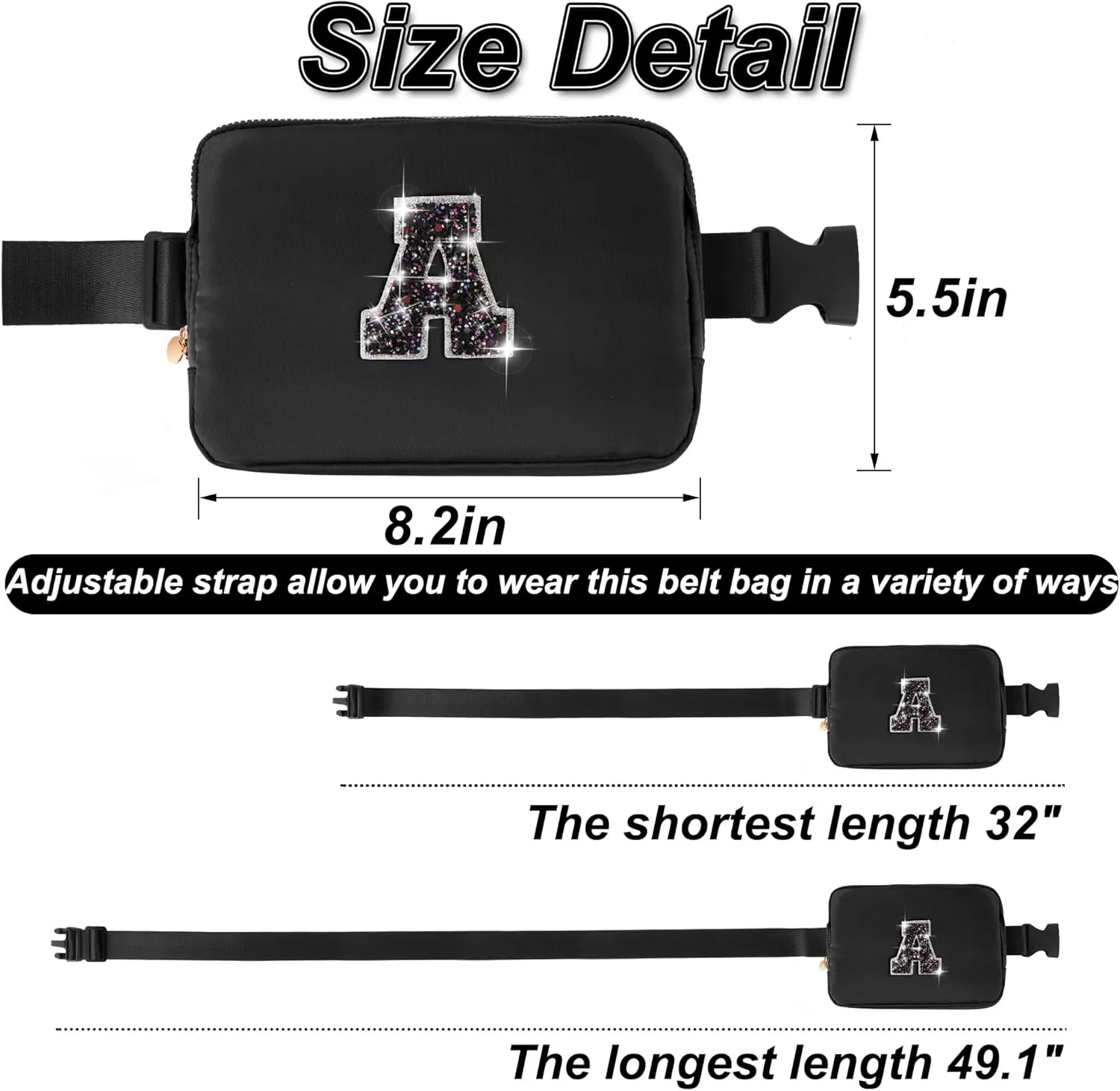 Birthday Gifts for 4 5 6 7 8 9 10 11 12 13 14 Year Old Girls - Fanny Pack Crossbody Bag Purse for Girls Kids Teens Daughter Sister,Personalized Belt Bag Cute Trendy Stuff | A,Black Bag