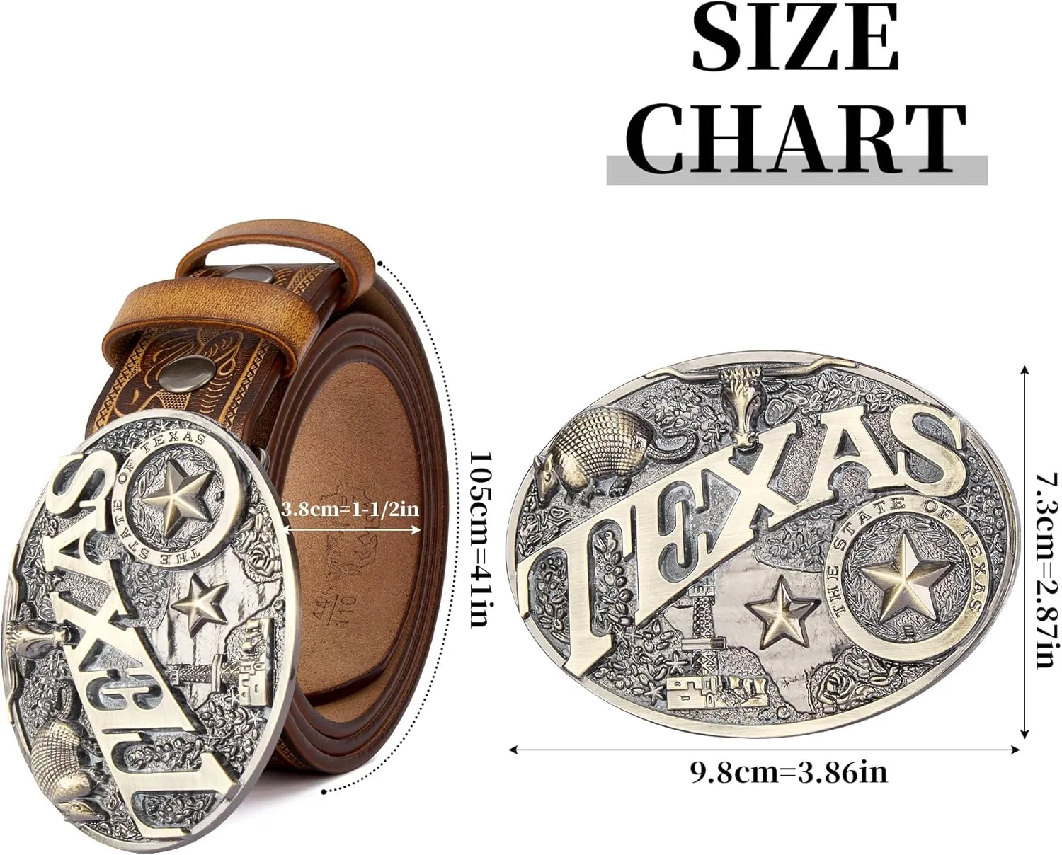 BISON DENIM Mens Western Cowboy Belt - Longhorn Cow Pattern Buckle with Printed Engraved Buckle Strap Adjustable