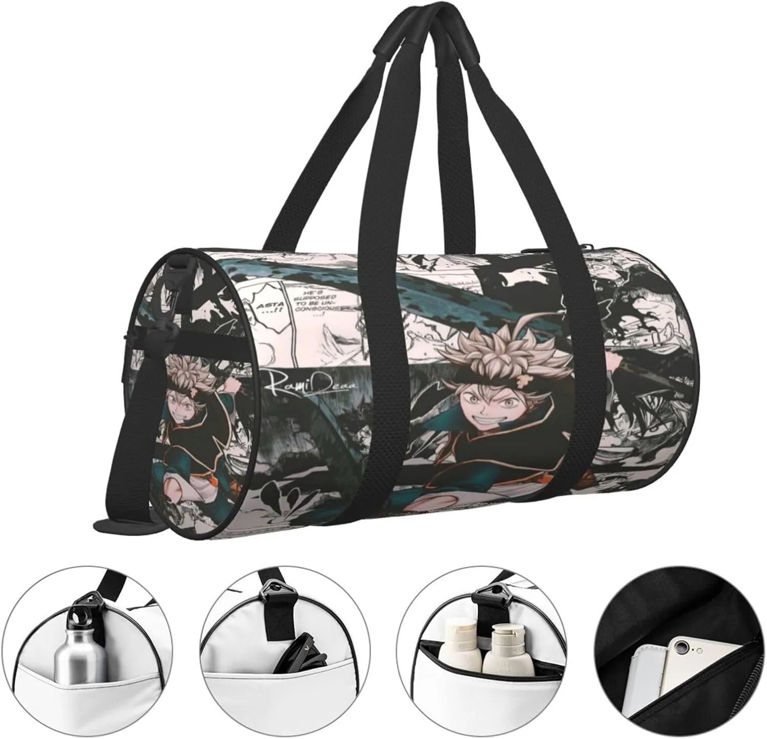 Bl-ack Clover Travel Bag for Men Women Duffel Roundlarge Capacity Sport Gym Bag