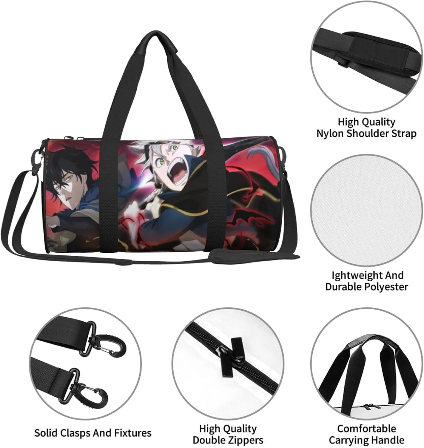 Bl-ack Clover Travel Bag for Men Women Duffel Roundlarge Capacity Sport Gym Bag