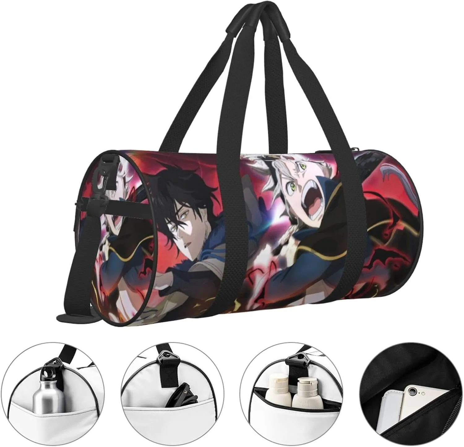 Bl-ack Clover Travel Bag for Men Women Duffel Roundlarge Capacity Sport Gym Bag