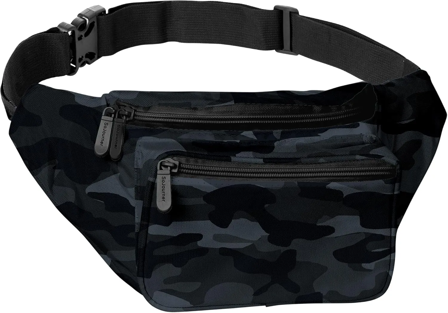 Black Camo Fanny Pack Belt bag - Crossbody Waist Bag for Men or Women - Hands-Free, Waterproof Large Bumbag for Hiking, Running, and Travel