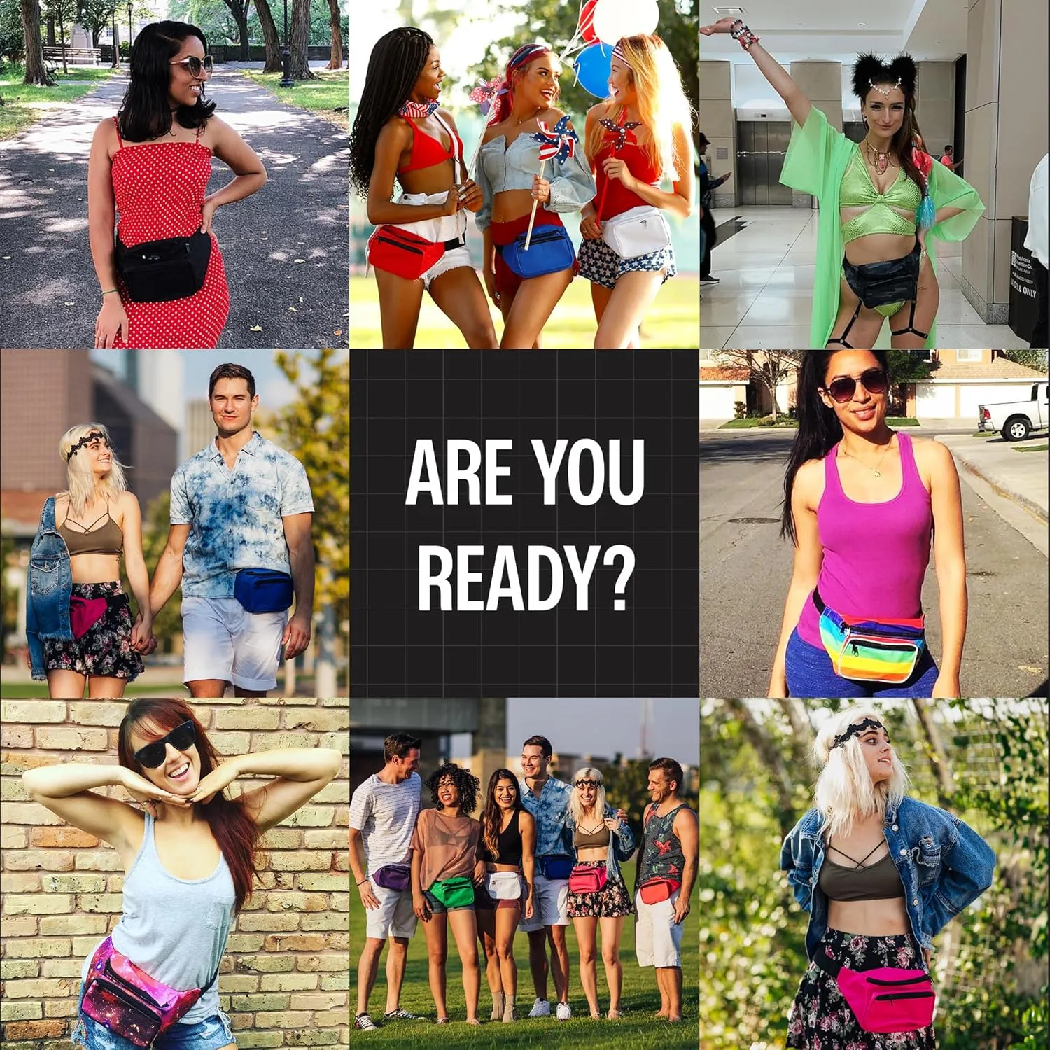 Black Camo Fanny Pack Belt bag - Crossbody Waist Bag for Men or Women - Hands-Free, Waterproof Large Bumbag for Hiking, Running, and Travel