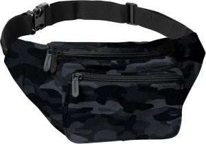 Black Camo Fanny Pack Belt bag - Crossbody Waist Bag for Men or Women - Hands-Free, Waterproof Large Bumbag for Hiking, Running, and Travel