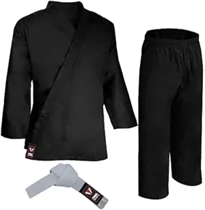 Black Karate Uniform, Gi 8 oz Adult and Kids w/White Belt Tae Kwon Do U.S Standard Size