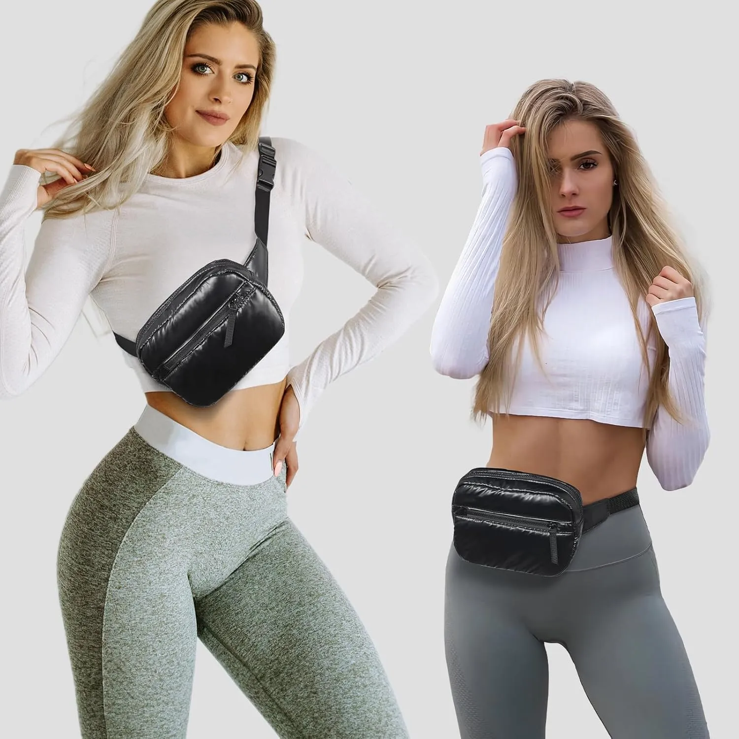 Black Quilted Belt Bag for Women, Small Black Crossbody Fanny Pack, Everywhere Mini Belt Bags Waist Pack