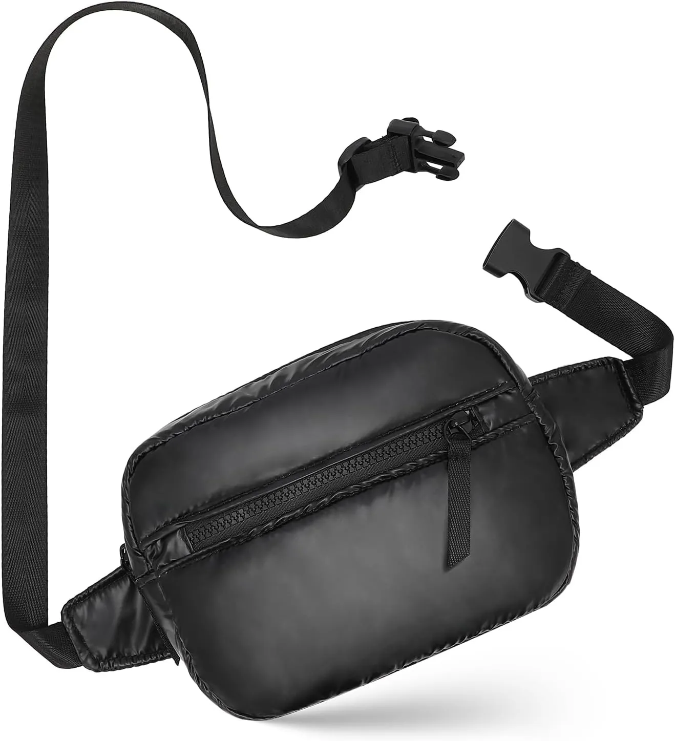 Black Quilted Belt Bag for Women, Small Black Crossbody Fanny Pack, Everywhere Mini Belt Bags Waist Pack