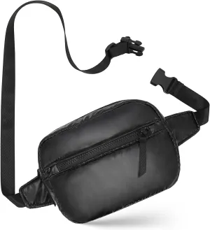 Black Quilted Belt Bag for Women, Small Black Crossbody Fanny Pack, Everywhere Mini Belt Bags Waist Pack