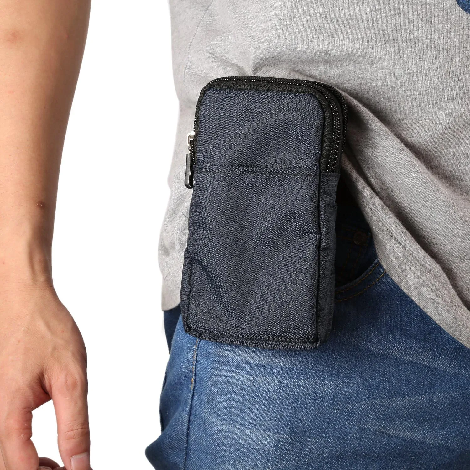Black Shoulder Phone Bag, Cell Phone Belt Clip Pouch, 6.0" Ladies Men Travel Shoulder Messenger Crossbody Bag with Strap Zipper Waist Pocket Purse Wallet Belt Clip Holder with Carabiner Hook Handbag