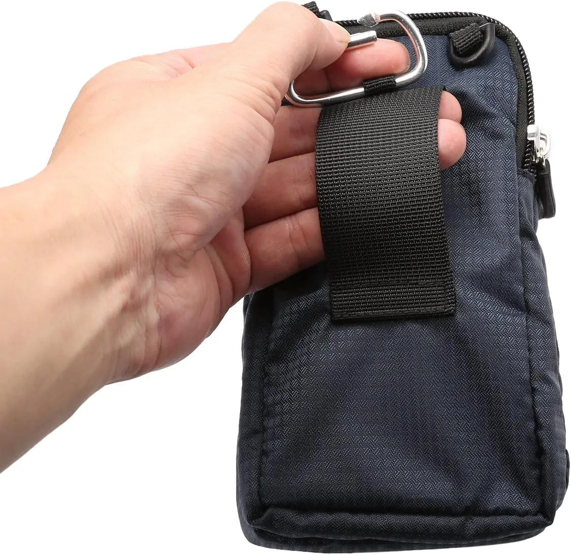 Black Shoulder Phone Bag, Cell Phone Belt Clip Pouch, 6.0" Ladies Men Travel Shoulder Messenger Crossbody Bag with Strap Zipper Waist Pocket Purse Wallet Belt Clip Holder with Carabiner Hook Handbag