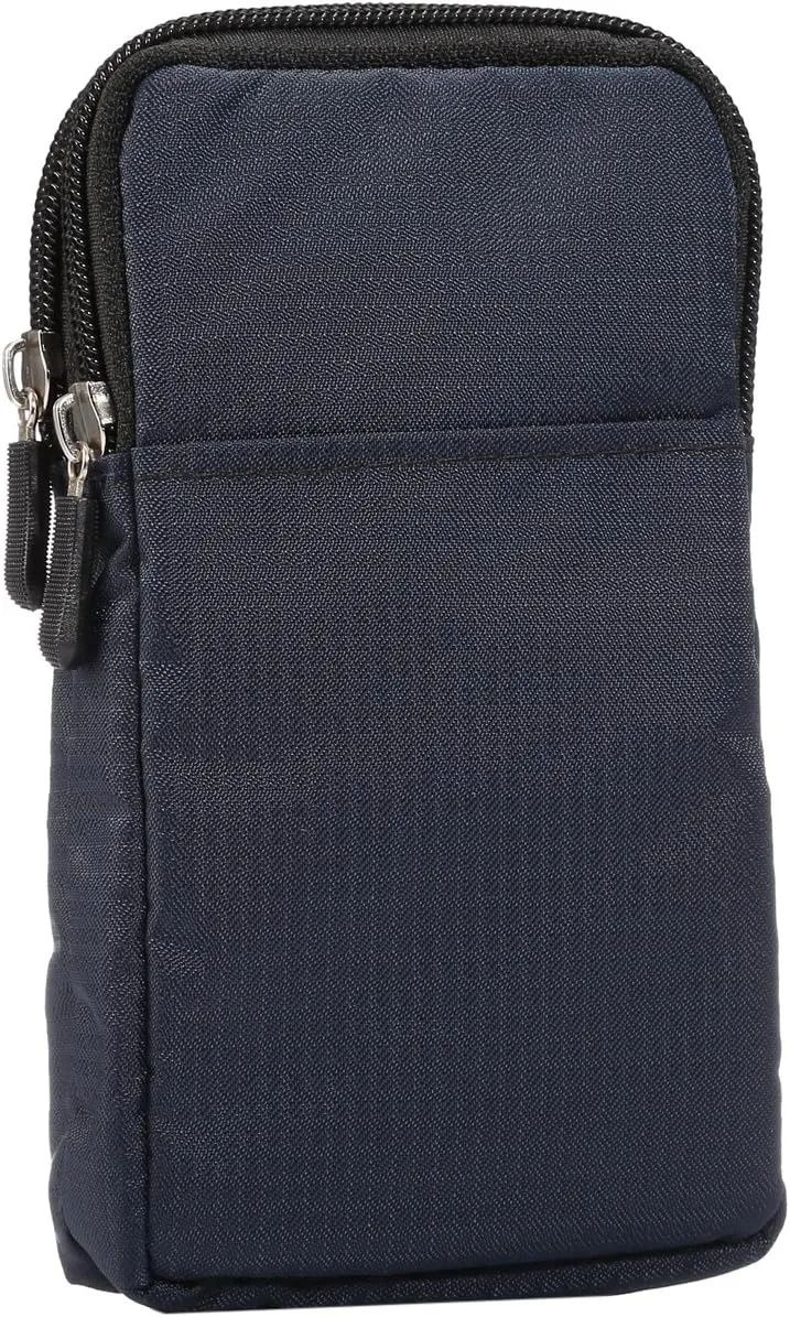 Black Shoulder Phone Bag, Cell Phone Belt Clip Pouch, 6.0" Ladies Men Travel Shoulder Messenger Crossbody Bag with Strap Zipper Waist Pocket Purse Wallet Belt Clip Holder with Carabiner Hook Handbag