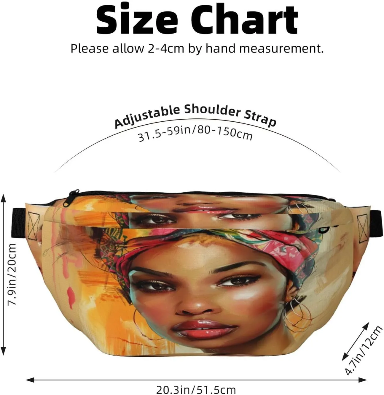 Black Woman With An African Head Wrap Fanny Pack For Women Man,Colorful Oil Paint Splashes Waist Belt Bag Crossbody For Sports Travel Hiking Running Jogging