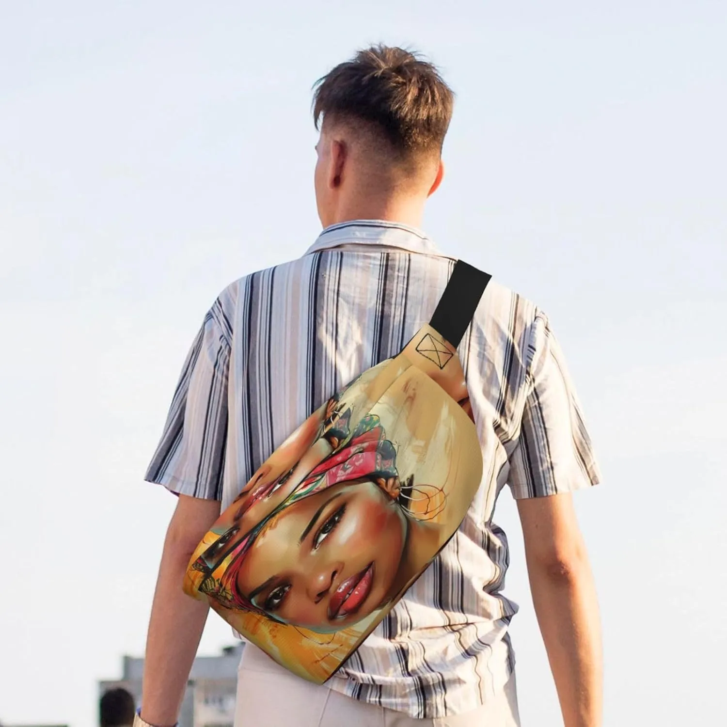 Black Woman With An African Head Wrap Fanny Pack For Women Man,Colorful Oil Paint Splashes Waist Belt Bag Crossbody For Sports Travel Hiking Running Jogging