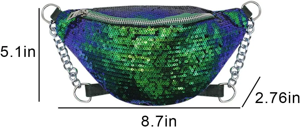 Bling Sequins Fanny Waist Pack Glitter Shoulder Chest Bag with Adjustable Belt for Women Girl