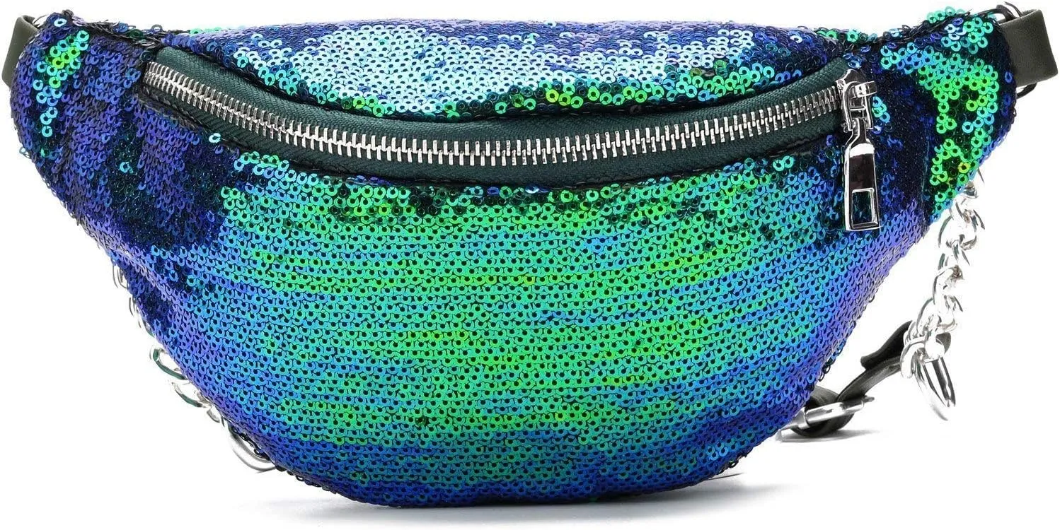Bling Sequins Fanny Waist Pack Glitter Shoulder Chest Bag with Adjustable Belt for Women Girl