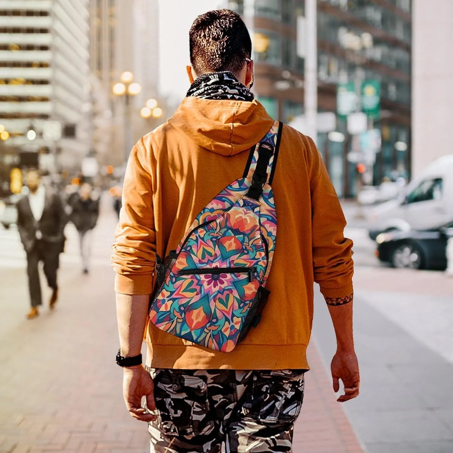 Blue And Orange Design Crossbody Bag, Sling Bag, Sling Backpack, Belt Bags for Travel Outdoors Hiking