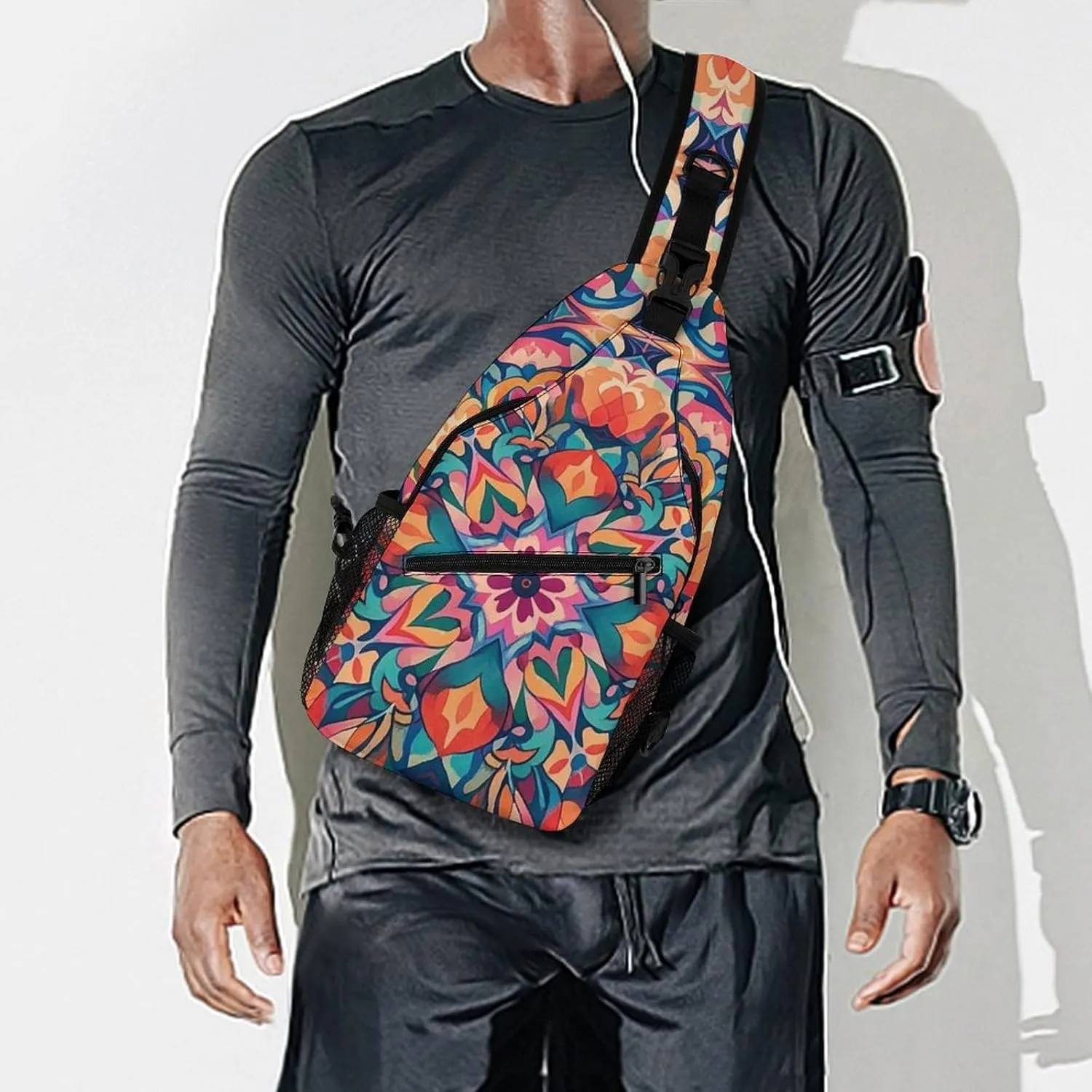Blue And Orange Design Crossbody Bag, Sling Bag, Sling Backpack, Belt Bags for Travel Outdoors Hiking