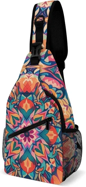 Blue And Orange Design Crossbody Bag, Sling Bag, Sling Backpack, Belt Bags for Travel Outdoors Hiking