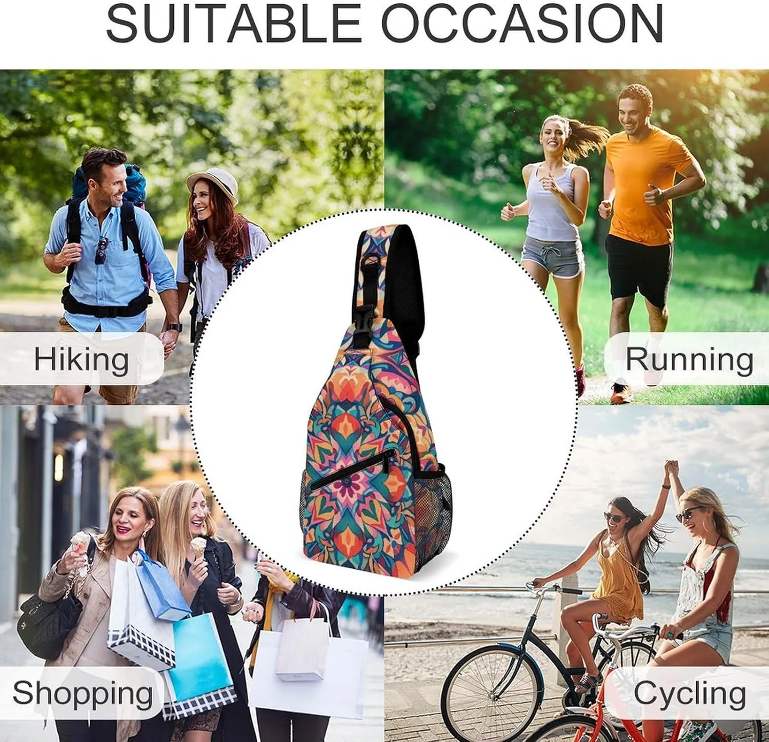 Blue And Orange Design Crossbody Bag, Sling Bag, Sling Backpack, Belt Bags for Travel Outdoors Hiking