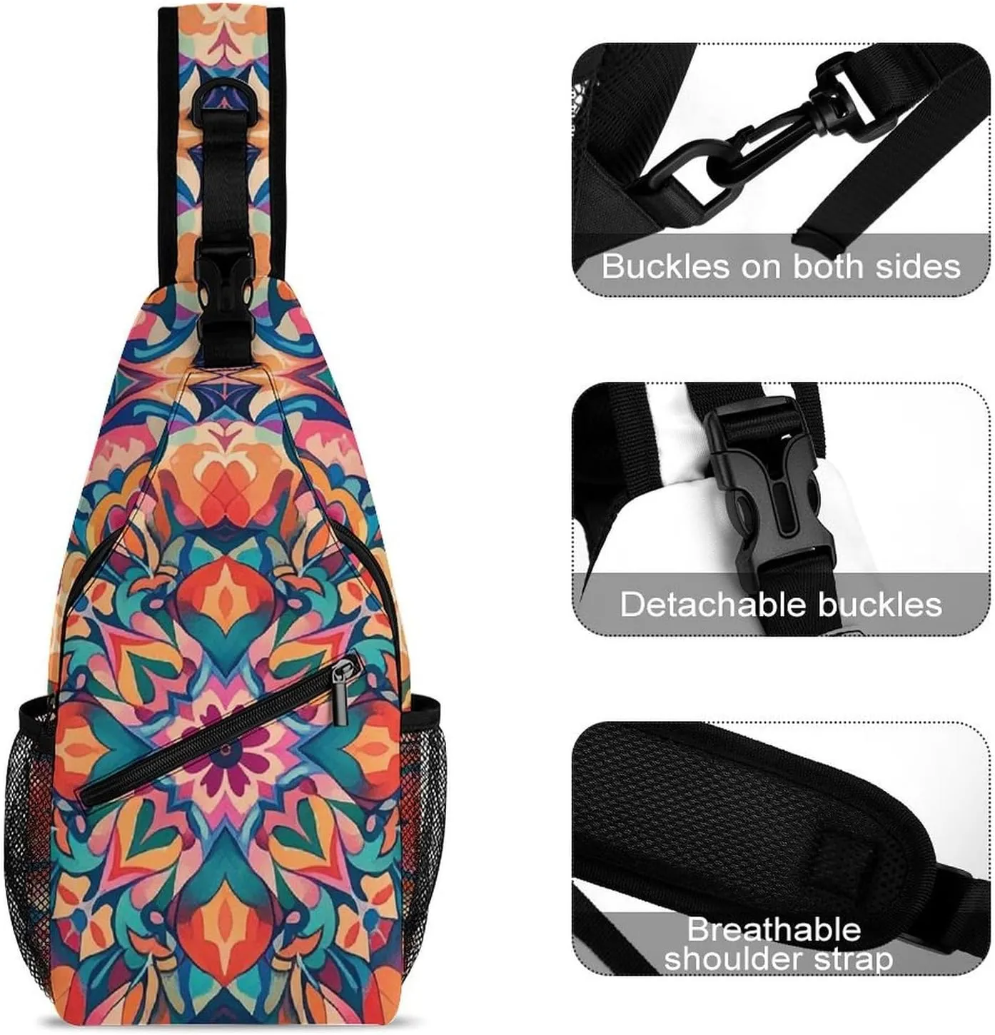 Blue And Orange Design Crossbody Bag, Sling Bag, Sling Backpack, Belt Bags for Travel Outdoors Hiking
