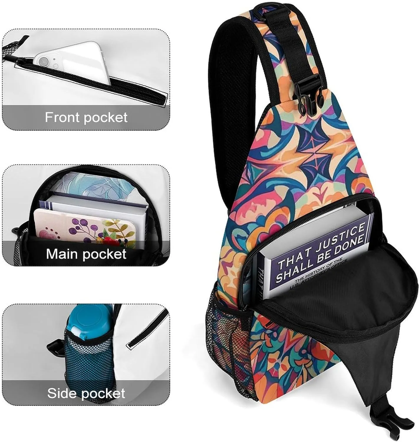 Blue And Orange Design Crossbody Bag, Sling Bag, Sling Backpack, Belt Bags for Travel Outdoors Hiking