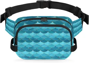 Blue Ocean Mermaid Scale Waist Packs for Women Men, Waterproof Hiking Fanny Packs, Crossbody Waist Bag with Adjustable Strap, Waist Pouch for Travel Running