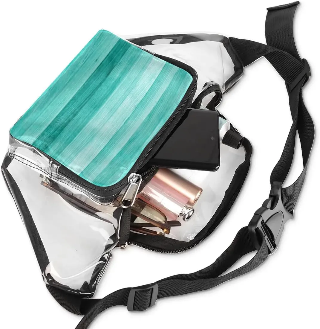 Blue Wood Clear Fanny Pack Stadium Approved Clear Crossbody Belt Bag for Women Men Transparent Waist Bag with Adjustable Strap for Concerts Sports Events Travel